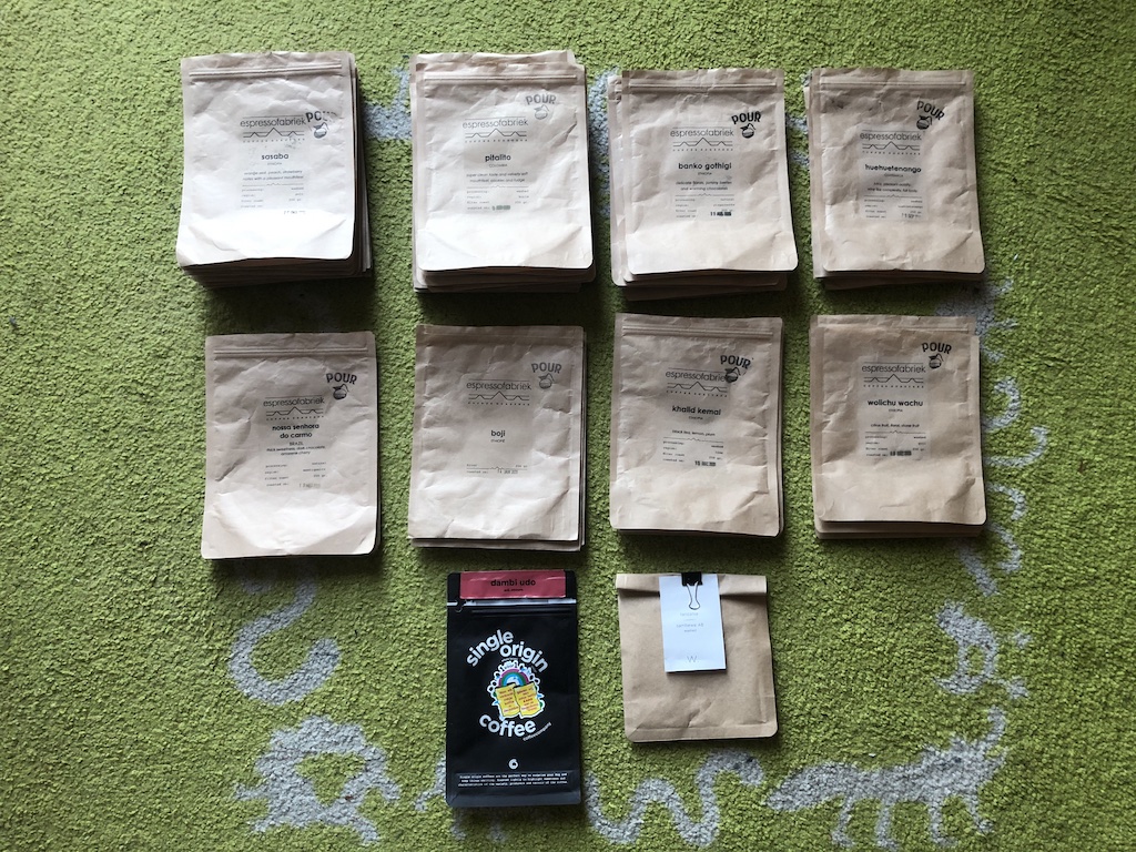 collection of coffee bean bags